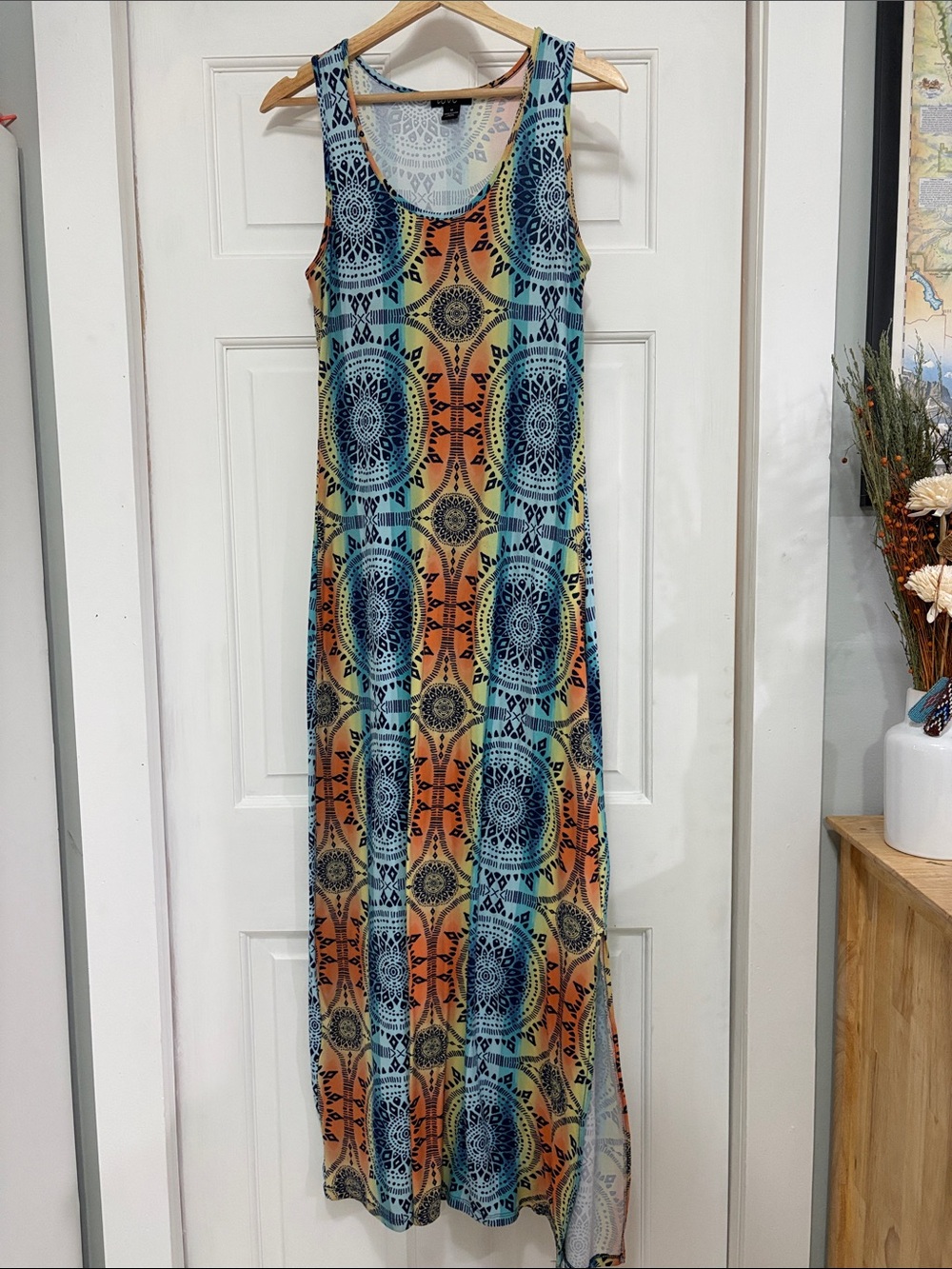 Love Teal and Orange Mandala Maxi Dress